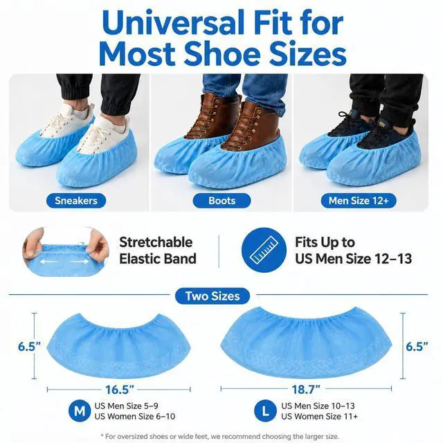 Alt view image 3 of 7 - X-Large Disposable Boot & Shoe Covers 100 Pairs (200 Pack) Non Slip Durable Booties Cover Fits Men's 13