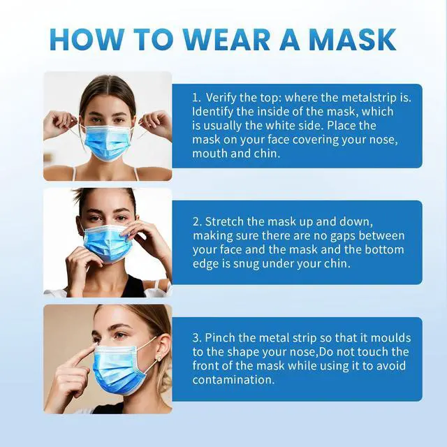 Alt view image 6 of 7 - Blue Disposable Face Mask 100 Pcs Blue Face Masks 3 Ply Protection Masks