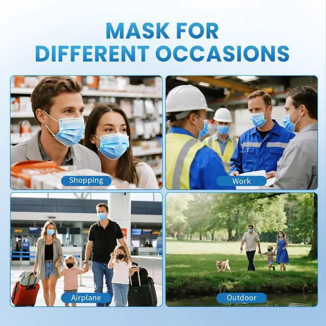 Alt view image 7 of 7 - Blue Disposable Face Mask 100 Pcs Blue Face Masks 3 Ply Protection Masks