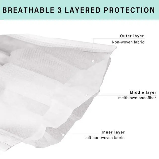 Alt view image 2 of 7 - White Disposable Face Masks 100 Pcs White Face Mask 3 Ply Protection Masks