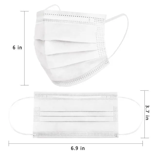 Alt view image 4 of 7 - White Disposable Face Masks 100 Pcs White Face Mask 3 Ply Protection Masks