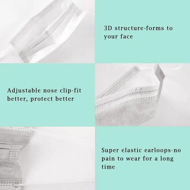 Alt view image 3 of 7 - White Disposable Face Masks 100 Pcs White Face Mask 3 Ply Protection Masks