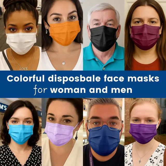 Alt view image 5 of 7 - Disposable Face Mask for Adults - 4 Ply Protection, Individually Wrapped 50 Pack, 10 Colors, Breathable Comfortable & Safe