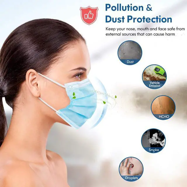 Alt view image 4 of 6 - Face Mask Disposable Adults 3Ply Non-Woven with Nose Clip Ear Loop Blue 50Pack