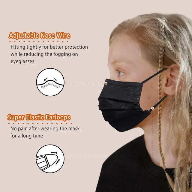 Alt view image 2 of 7 - Kids Masks 100 Pcs, Black Face Mask for Kids Boys Girls, Kids Disposable Face Masks