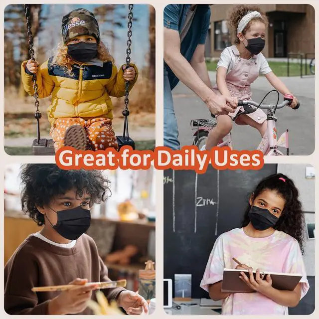 Alt view image 6 of 7 - Kids Masks 100 Pcs, Black Face Mask for Kids Boys Girls, Kids Disposable Face Masks