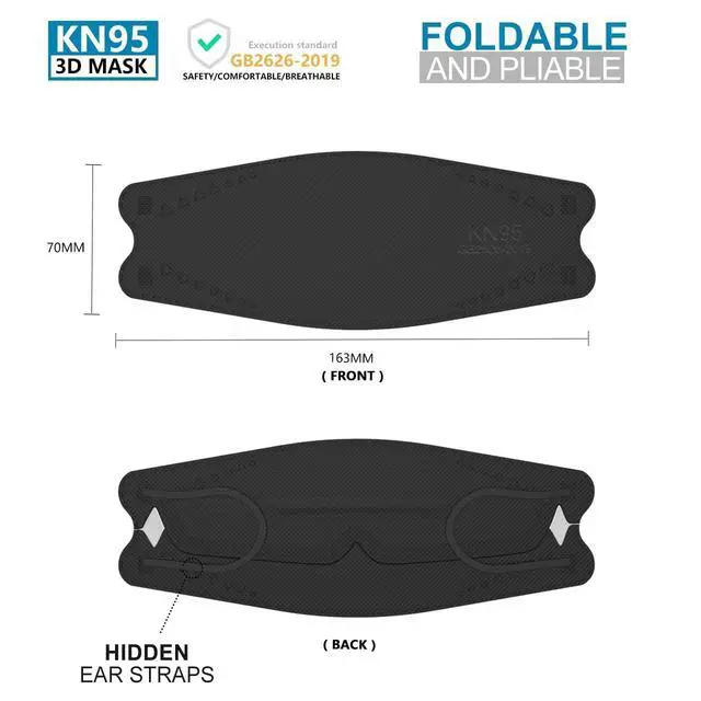 Alt view image 2 of 7 - KN95 Face Masks 50 Pack, Breathable Comfortable and Disposable KN95 Mask, Black