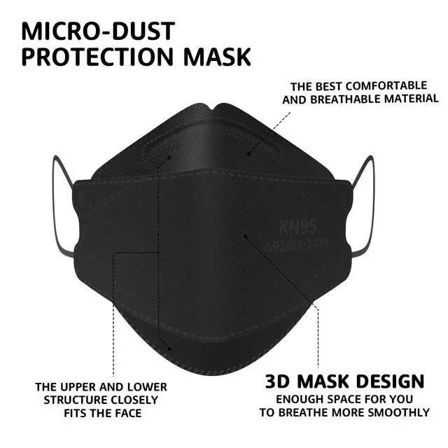 Alt view image 3 of 7 - KN95 Face Masks 50 Pack, Breathable Comfortable and Disposable KN95 Mask, Black