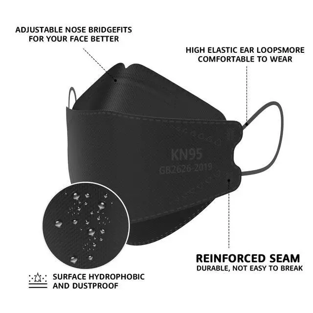 Alt view image 5 of 7 - KN95 Face Masks 50 Pack, Breathable Comfortable and Disposable KN95 Mask, Black