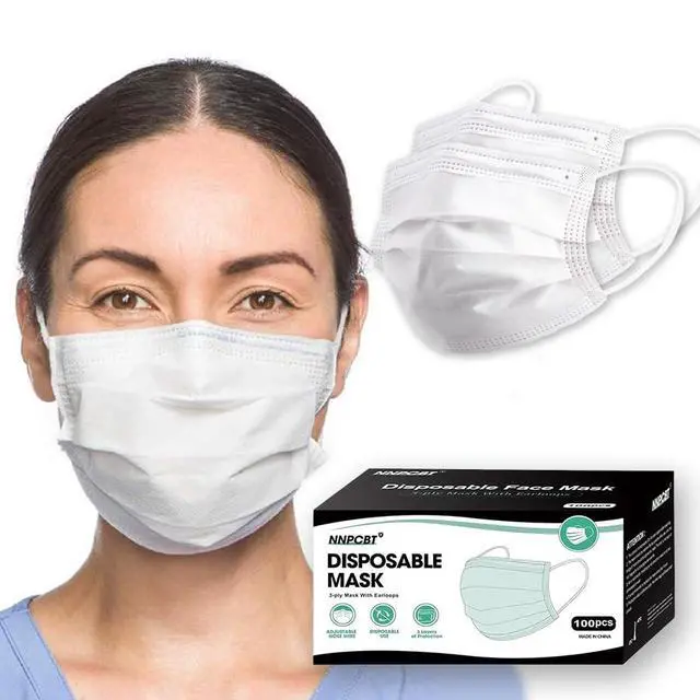 Main image of White Disposable Face Masks 100 Pack,3-Ply Breathable Mask For Adults,Great For Outdoors,Home, Office, School