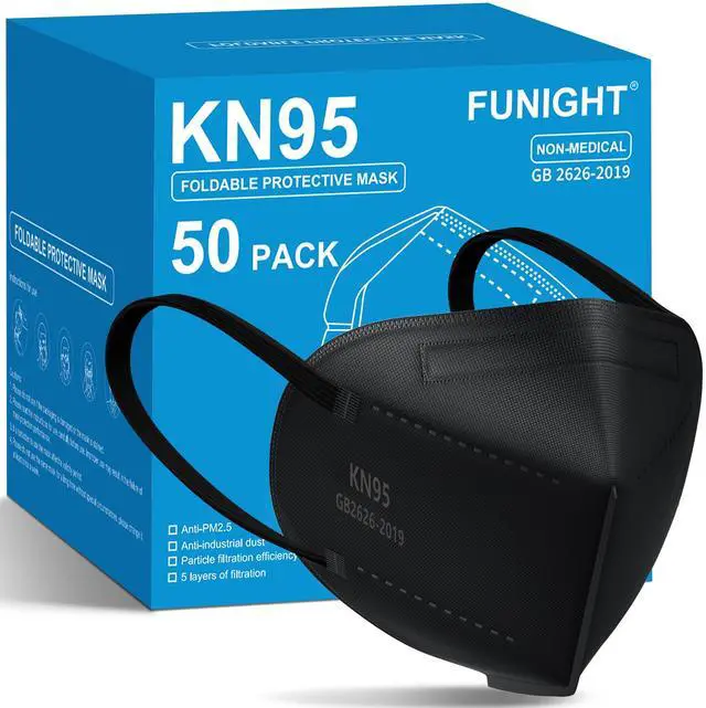 Main image of KN95 Face Masks 50 Pack 5-Ply Breathable Filter Disposable Face Masks Black
