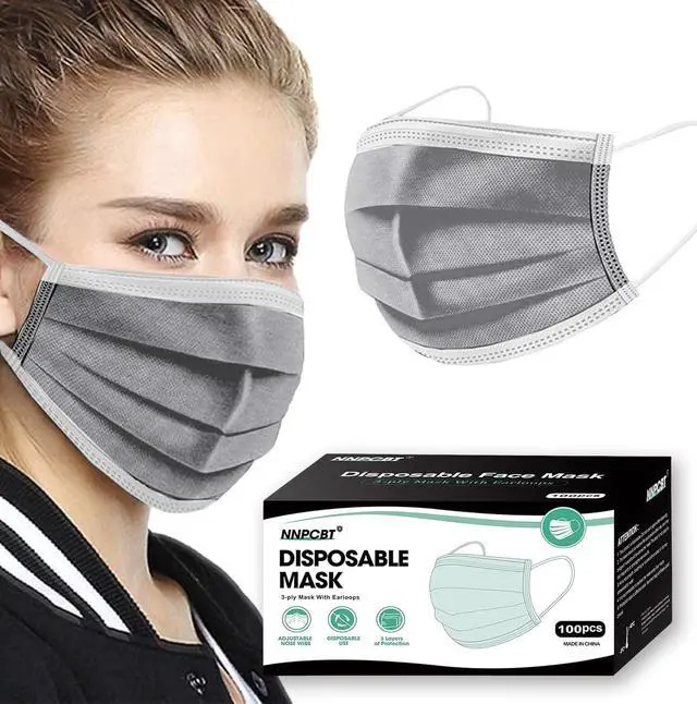 Main image of 100PCS Grey 3 ply Disposable Face Masks,Protection Face Masks For Home,School,Office and Outdoors