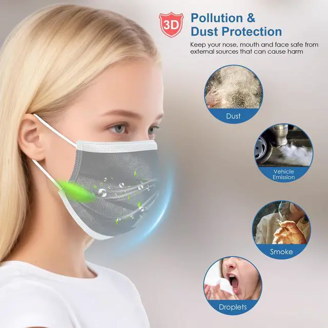 Alt view image 2 of 5 - 100PCS Grey 3 ply Disposable Face Masks,Protection Face Masks For Home,School,Office and Outdoors