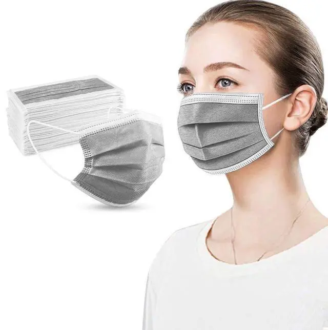 Alt view image 5 of 5 - 100PCS Grey 3 ply Disposable Face Masks,Protection Face Masks For Home,School,Office and Outdoors