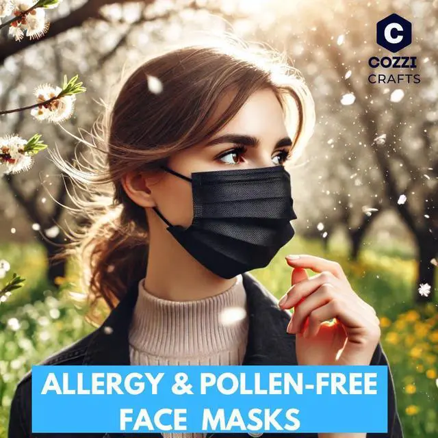 Alt view image 4 of 7 - Black Face Masks Disposable 100 Pack 3 Ply Facemask with White Inside, Dust & Allergy Mask, 3 Layer Adult Breathable