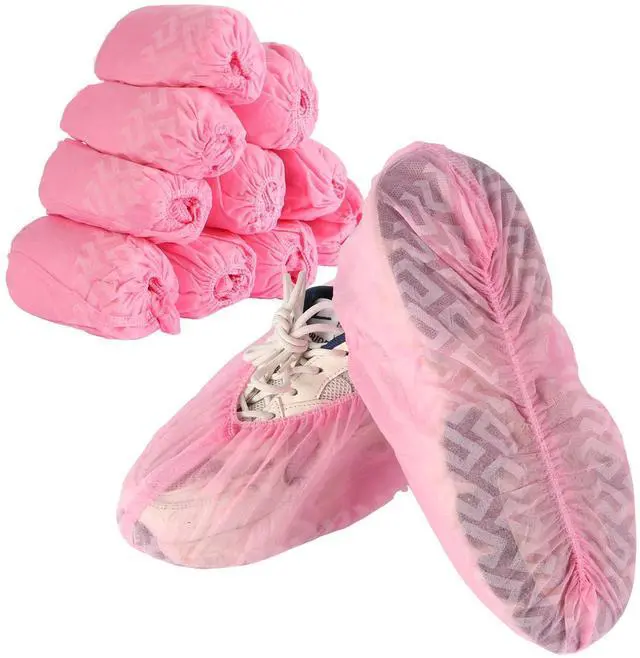 Main image of Non-Slip Shoe Covers Disposable, 100 Pack Pink, One Size Fits Most Booties
