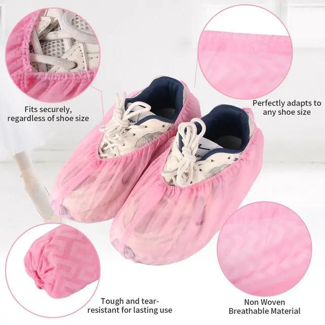 Alt view image 3 of 7 - Non-Slip Shoe Covers Disposable, 100 Pack Pink, One Size Fits Most Booties