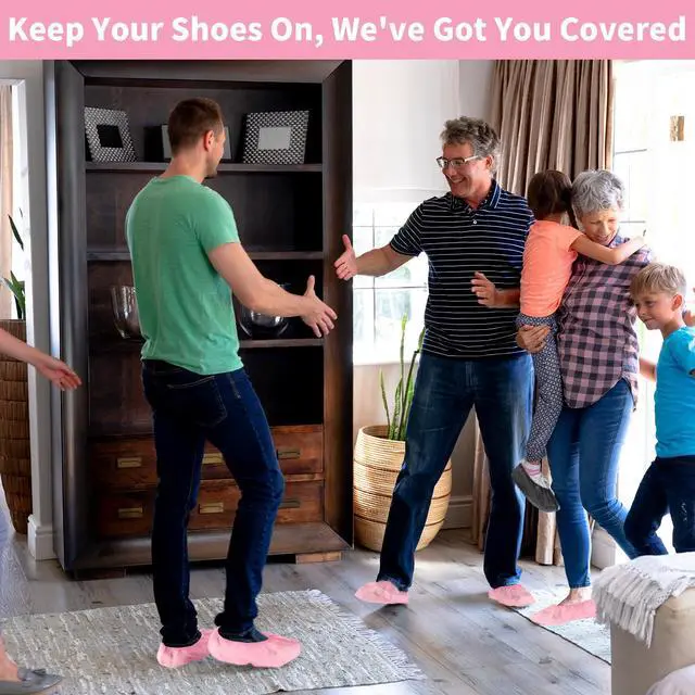 Alt view image 6 of 7 - Non-Slip Shoe Covers Disposable, 100 Pack Pink, One Size Fits Most Booties