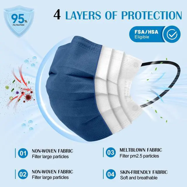 Alt view image 2 of 7 - Disposable Face Masks for Adults - 100 Pack Individually Wrapped, 4 Ply Protection, Fashion 10 Colors Facemask, Breathable and Comfortable Safety Lightweight Masks Disposable for Women & Men