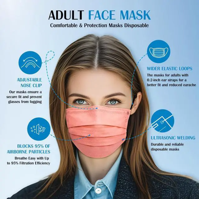 Alt view image 3 of 7 - Disposable Face Masks for Adults - 100 Pack Individually Wrapped, 4 Ply Protection, Fashion 10 Colors Facemask, Breathable and Comfortable Safety Lightweight Masks Disposable for Women & Men