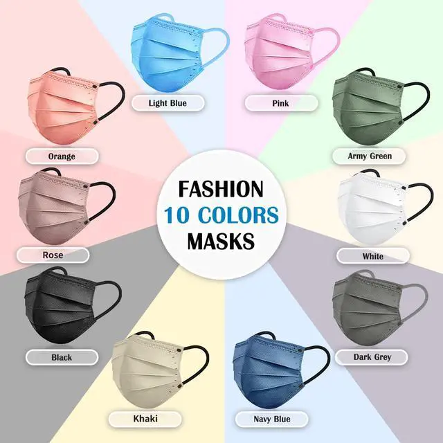 Alt view image 5 of 7 - Disposable Face Masks for Adults - 100 Pack Individually Wrapped, 4 Ply Protection, Fashion 10 Colors Facemask, Breathable and Comfortable Safety Lightweight Masks Disposable for Women & Men