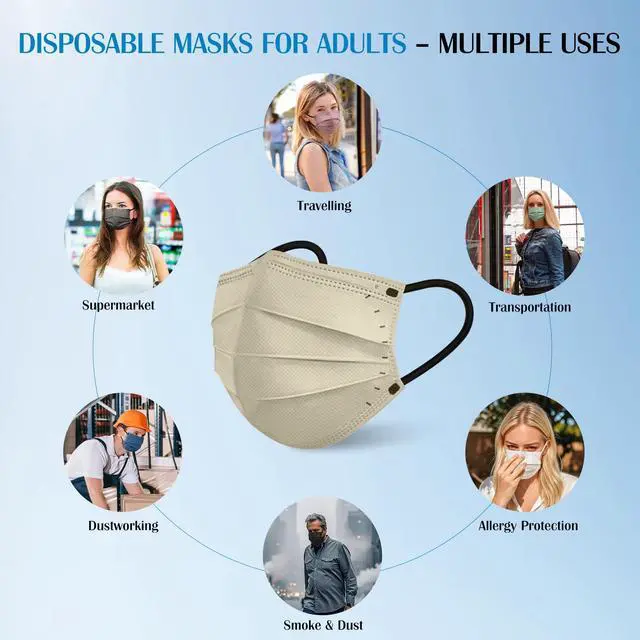 Alt view image 7 of 7 - Disposable Face Masks for Adults - 100 Pack Individually Wrapped, 4 Ply Protection, Fashion 10 Colors Facemask, Breathable and Comfortable Safety Lightweight Masks Disposable for Women & Men