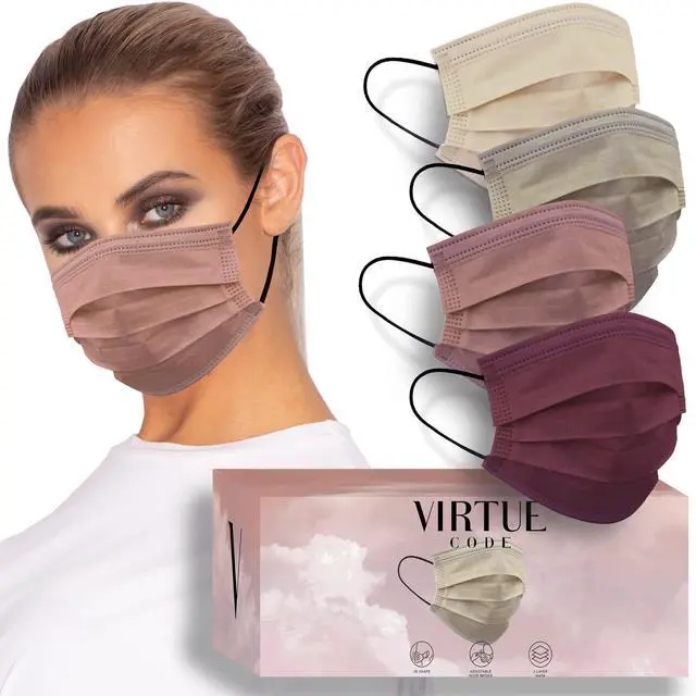 Main image of Support Face Masks - Soft 3 Ply Comfort Face Masks, Colorful Disposable Face Mask 50 Pack. Earth Tones Colored Masks. Adults Mens and Womens Disposable Face Masks