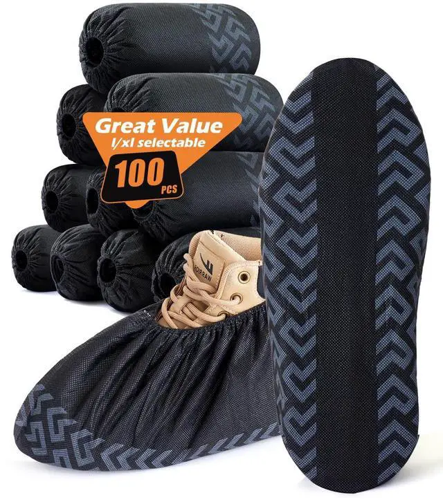 Main image of X-Large 100 Pcs Shoe Covers Disposable Non-Slip, Breathable Shoe Covers for Indoors, Slip-resistant, Durable, Non-Woven Booties for Shoes Covers,Stretchable Fits Up To13 US Men,Black