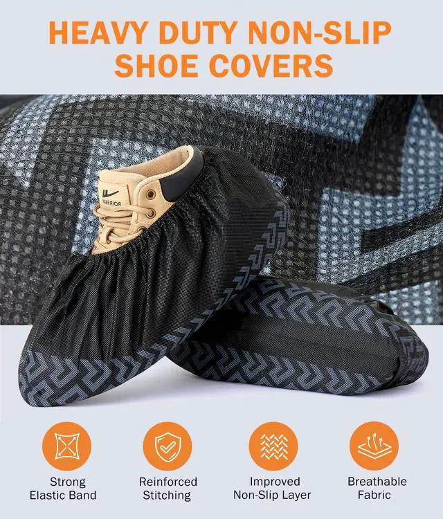 Alt view image 2 of 7 - X-Large 100 Pcs Shoe Covers Disposable Non-Slip, Breathable Shoe Covers for Indoors, Slip-resistant, Durable, Non-Woven Booties for Shoes Covers,Stretchable Fits Up To13 US Men,Black