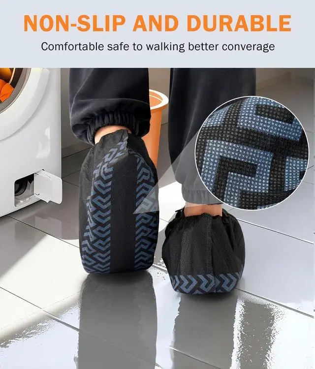 Alt view image 4 of 7 - X-Large 100 Pcs Shoe Covers Disposable Non-Slip, Breathable Shoe Covers for Indoors, Slip-resistant, Durable, Non-Woven Booties for Shoes Covers,Stretchable Fits Up To13 US Men,Black