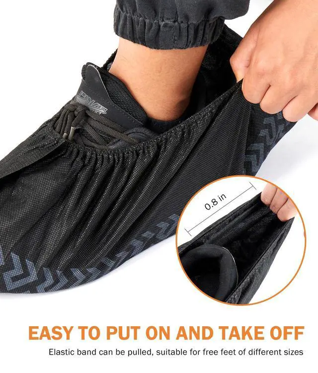 Alt view image 5 of 7 - X-Large 100 Pcs Shoe Covers Disposable Non-Slip, Breathable Shoe Covers for Indoors, Slip-resistant, Durable, Non-Woven Booties for Shoes Covers,Stretchable Fits Up To13 US Men,Black
