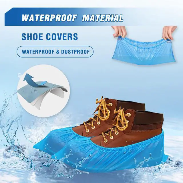 Alt view image 3 of 6 - Disposable Shoe & Boot Covers, XL Extra Large, 100-pack (50 pairs), Waterproof, Slip Resistant, Durable CPE plastic, Fits up to Mens 14 US Size and All Womens US Size Shoes