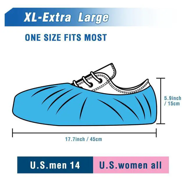 Alt view image 5 of 6 - Disposable Shoe & Boot Covers, XL Extra Large, 100-pack (50 pairs), Waterproof, Slip Resistant, Durable CPE plastic, Fits up to Mens 14 US Size and All Womens US Size Shoes