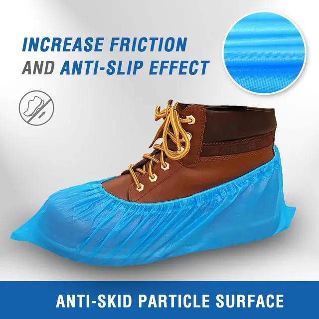 Alt view image 4 of 6 - Disposable Shoe & Boot Covers, XL Extra Large, 100-pack (50 pairs), Waterproof, Slip Resistant, Durable CPE plastic, Fits up to Mens 14 US Size and All Womens US Size Shoes
