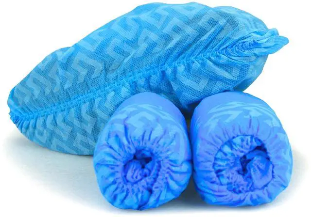 Main image of Disposable Shoe Covers, Slip-Resistant Booties, Heavy-Duty, Waterproof, Elastic Band, Non-Slip Silicone Sole, Reusable, Protects Floors, Blue, 11 Us Men & 13 Us Women, X-L 100 Pieces