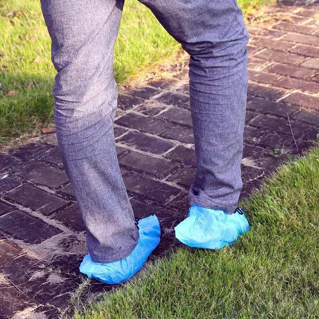 Alt view image 4 of 7 - Disposable Shoe Covers, Slip-Resistant Booties, Heavy-Duty, Waterproof, Elastic Band, Non-Slip Silicone Sole, Reusable, Protects Floors, Blue, 11 Us Men & 13 Us Women, X-L 100 Pieces