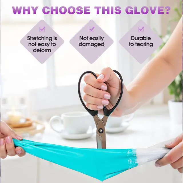 Alt view image 3 of 7 - Reusable Long Dishwashing Cleaning Gloves with Latex Free, Long Cuff,Cotton Lining,Kitchen Gloves 2 Pairs,Purple+Blue Medium