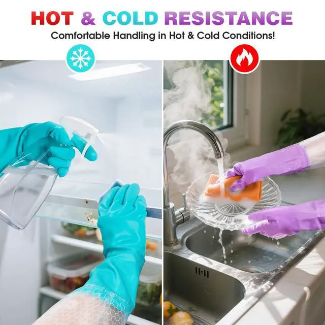 Alt view image 4 of 7 - Reusable Long Dishwashing Cleaning Gloves with Latex Free, Long Cuff,Cotton Lining,Kitchen Gloves 2 Pairs,Purple+Blue Medium