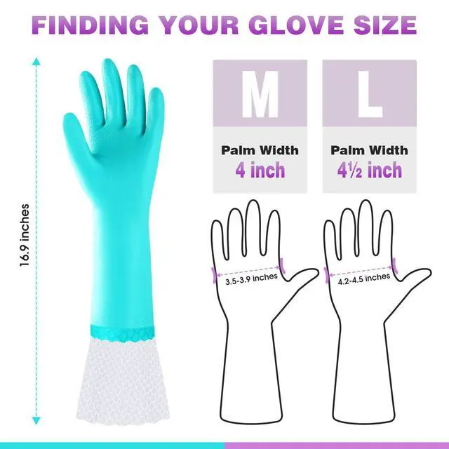 Alt view image 5 of 7 - Reusable Long Dishwashing Cleaning Gloves with Latex Free, Long Cuff,Cotton Lining,Kitchen Gloves 2 Pairs,Purple+Blue Medium