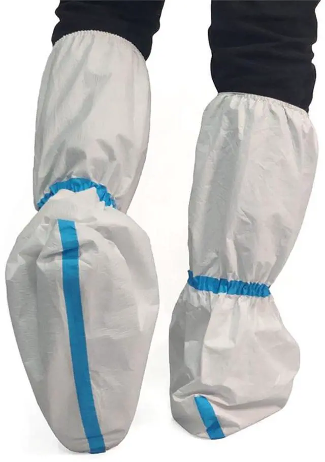 Main image of Hazmat Boot and Shoe Covers 6 Pairs Disposable Knee High Booties Non-slip and Waterproof White 18 inches Tall