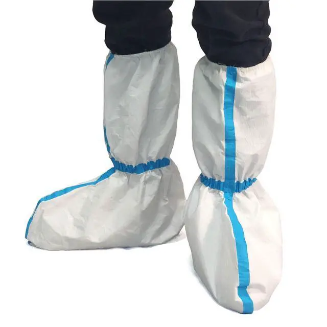Alt view image 2 of 6 - Hazmat Boot and Shoe Covers 6 Pairs Disposable Knee High Booties Non-slip and Waterproof White 18 inches Tall