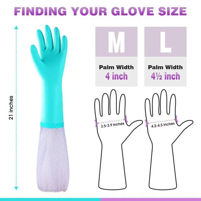 Alt view image 5 of 7 - Reusable Long Sleeve Dishwashing Cleaning Gloves with Latex Free,Cotton Lining,Kitchen Gloves 2 Pairs,Purple+Blue M