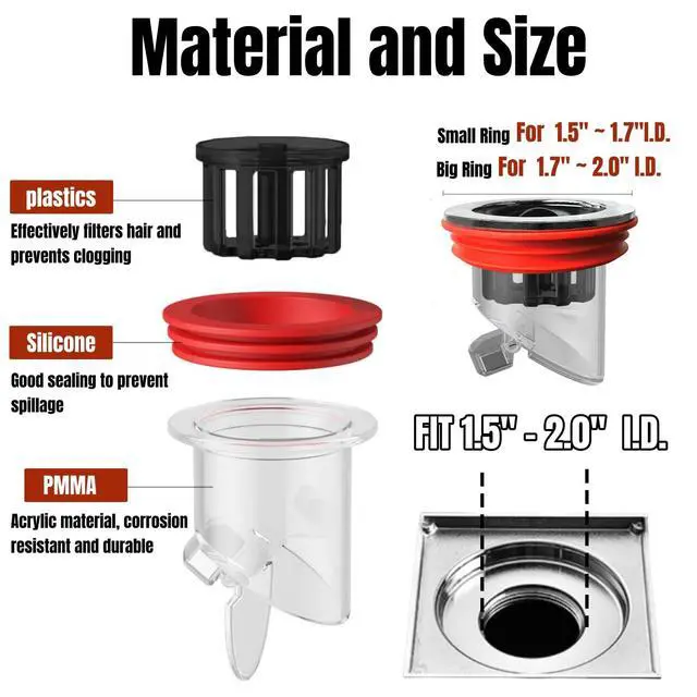 Alt view image 4 of 6 - Odor Proof Floor Drain, Shower Drain Plus, Anti-Odor, Prevent Backflow, Prevent Odor Dispersion in Bathrooms, and Kitchens (Fit 1.5''-2.0'' Caliber) (1)