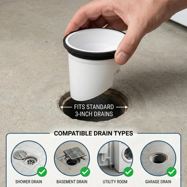 Alt view image 5 of 6 - Drain Seal for 3-Inch Floor Drains, Sewer Odor and Backflow Blocker | Anti-Clog 90-Degree Valve, 304 Stainless Steel Spring, Tool-Free Setup, Snug Rubber Gasket