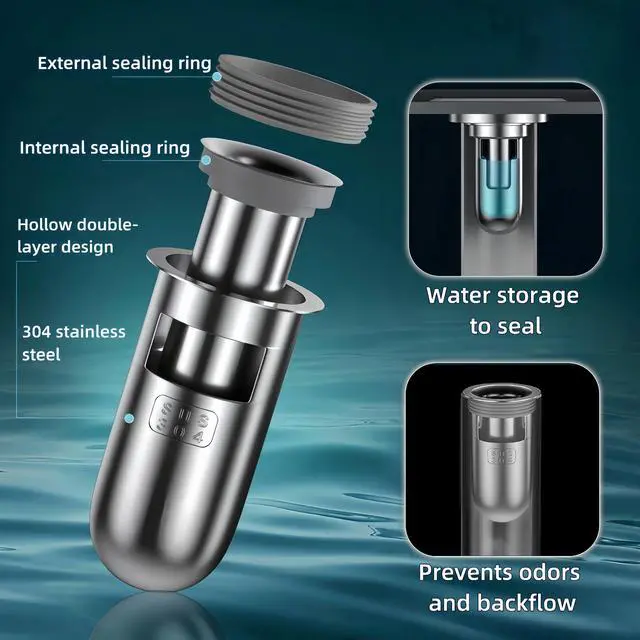Alt view image 2 of 6 - Shower Floor Drain Plug, Water Sealing, Mini Bottle Trap Design, 304 Stainless Steel Material, Anti- Odor Plugs for Bathroom (1, Depth 2.4'')