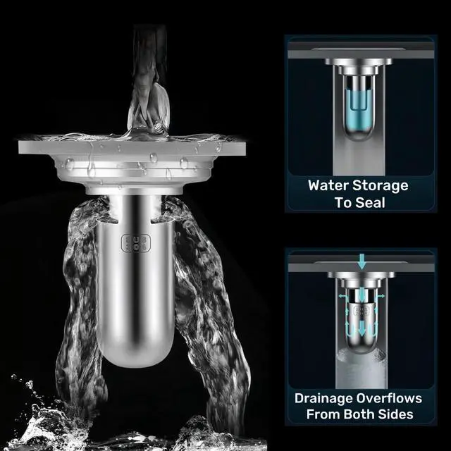 Alt view image 3 of 6 - Shower Floor Drain Plug, Water Sealing, Mini Bottle Trap Design, 304 Stainless Steel Material, Anti- Odor Plugs for Bathroom (1, Depth 2.4'')