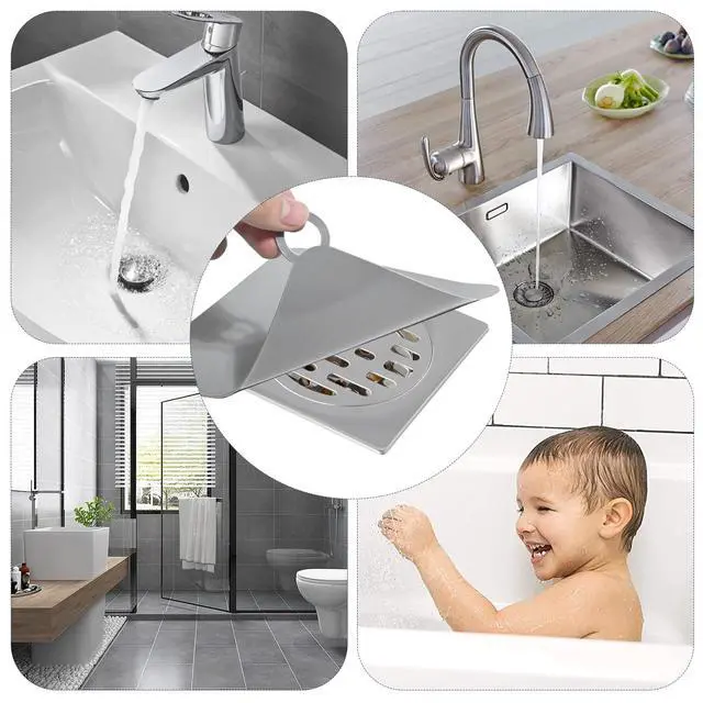 Alt view image 4 of 7 - 4-Pack Silicone Floor Drain Covers, 6x6 Inch Anti-Odor Mats Deodorizing Plugs, Universal Flat Drain Cover for Shower Tub Stopper, Kitchen, Laundry, Bathroom