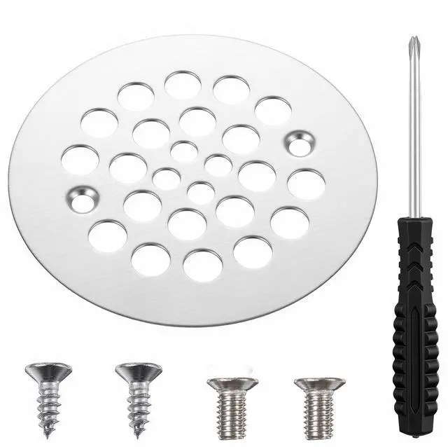 Main image of 4-1/4 OD Shower Drain Cover Replacement Round Screw-in Floor Drain Screen Strainer with Screws