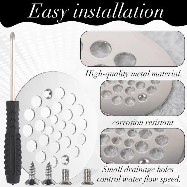 Alt view image 3 of 7 - 4-1/4 OD Shower Drain Cover Replacement Round Screw-in Floor Drain Screen Strainer with Screws