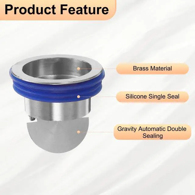 Alt view image 3 of 6 - 2Pcs Odor Proof Floor Drain, Brass Shower Floor Drain Backflow Preventer Anti-Clogging Single Way Drain Valve Sewer Sealing Ring for Kitchen Bathroom Laundry (Silver)